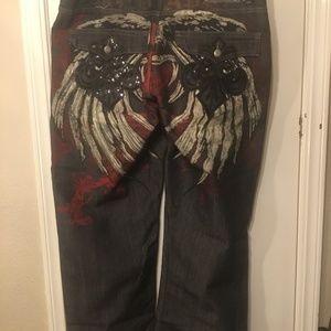 Red Ape Raw Blue Style Cyber Y2K Baggy HipHop Skater Jeans Wings Graphic Sz 40